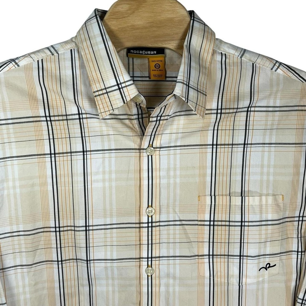 Roca‎ Wear Men 2XL Cotton Yellow Plaid Long Sleeve Button Up Shirt